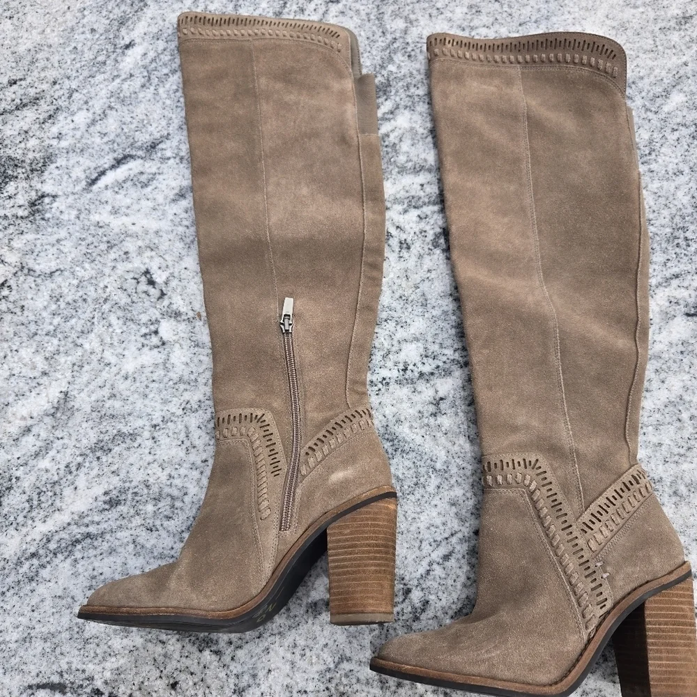 Vince Camuto Madolee Over The Knee Taupe Suede Leather Boots Sz 6